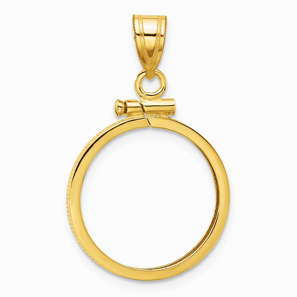 14K Yellow Gold Polished 17.8mm x 1.35mm Screw Top Coin Bezel Pendant - Product Photo