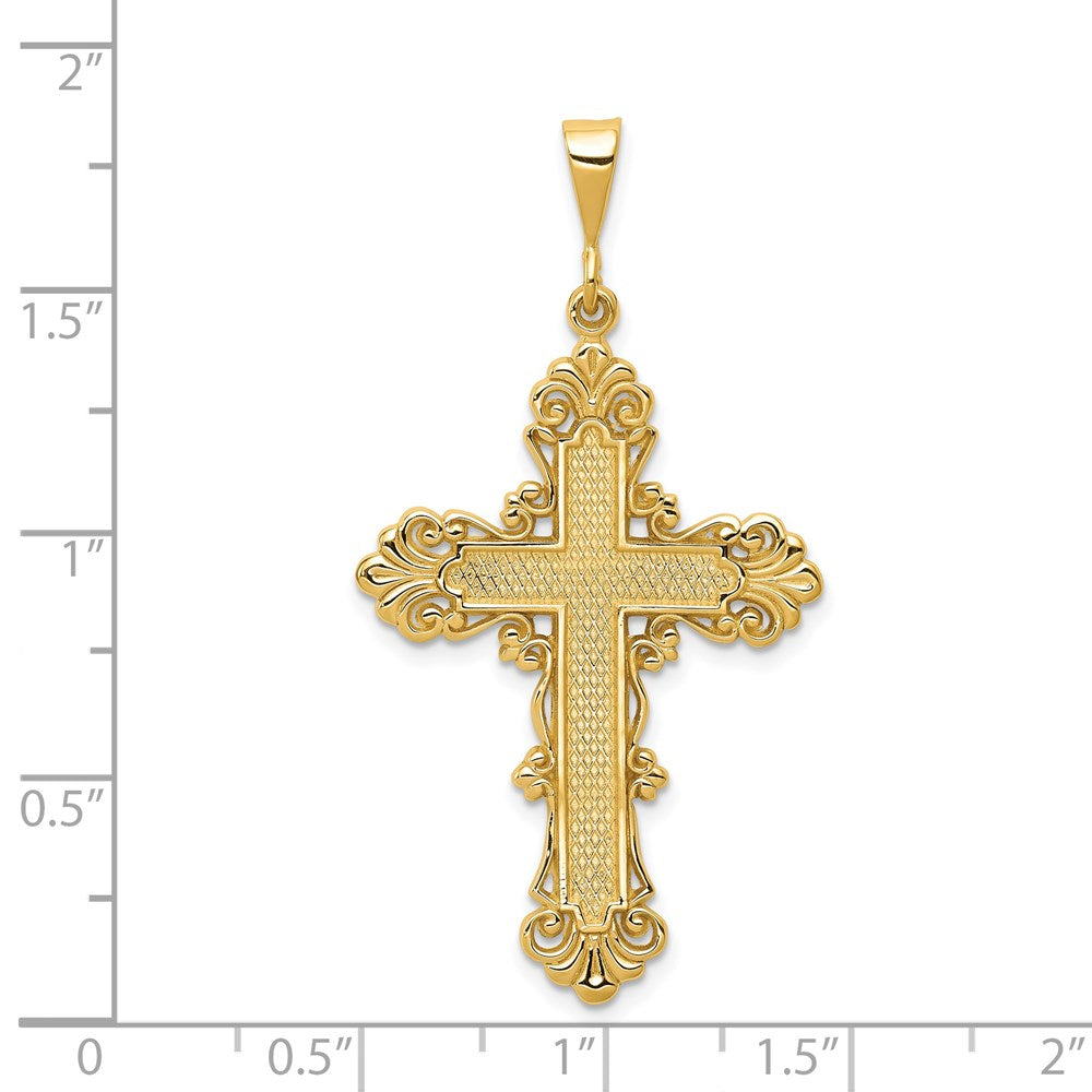 14K Yellow Gold Fleur De Lis Cross Pendant - Product Photo