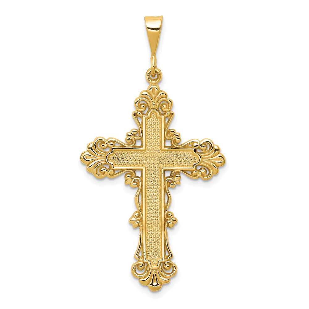 14K Yellow Gold Fleur De Lis Cross Pendant