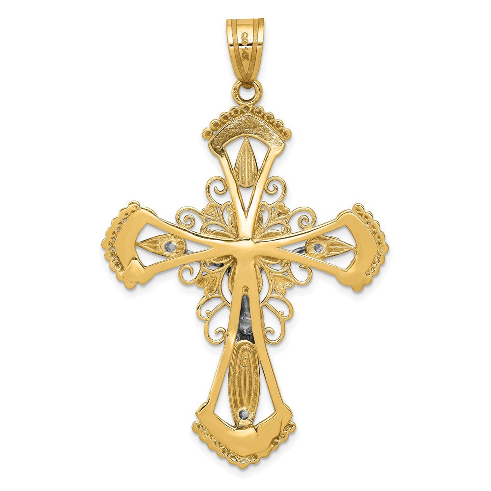 14k Two-tone Diamond-cut Crucifix Pendant - Product Photo