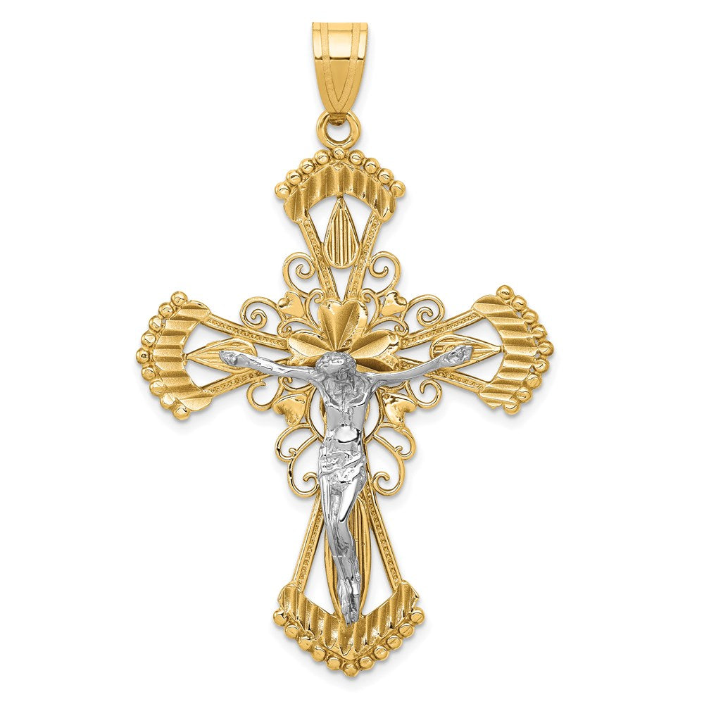 14K Two-tone Diamond-cut Crucifix Pendant