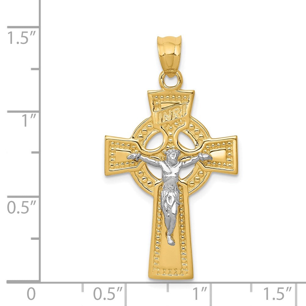 14k Two-tone INRI Celtic Crucifix Pendant - Product Photo