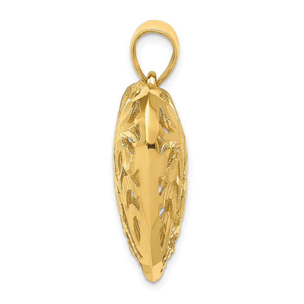 14K Yellow Gold Polished Diamond-cut Filigree 3-D Heart Pendant - Product Photo