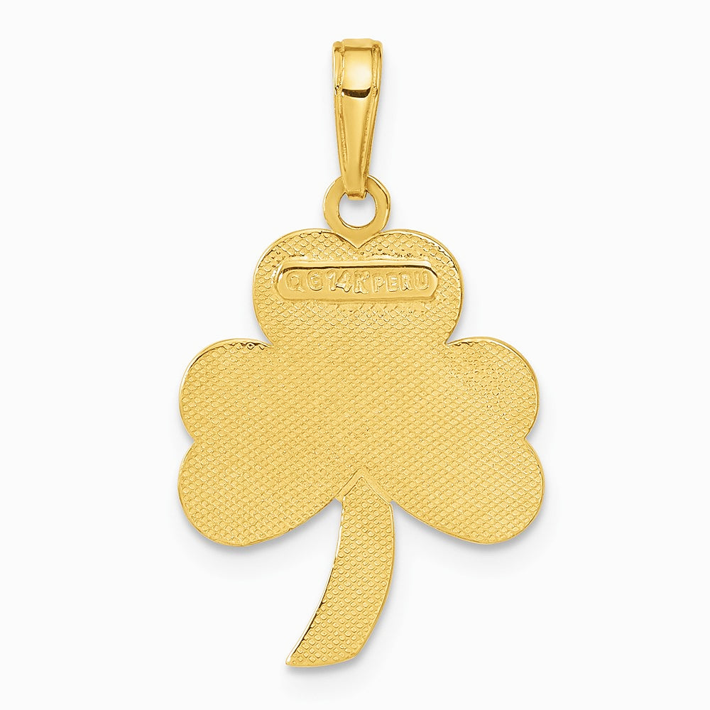 10K / 14K Yellow Gold Green Enameled Shamrock Pendant - Product Photo