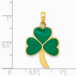 10K / 14K Yellow Gold Green Enameled Shamrock Pendant - Product Photo