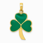10K / 14K Yellow Gold Green Enameled Shamrock Pendant - Product Photo