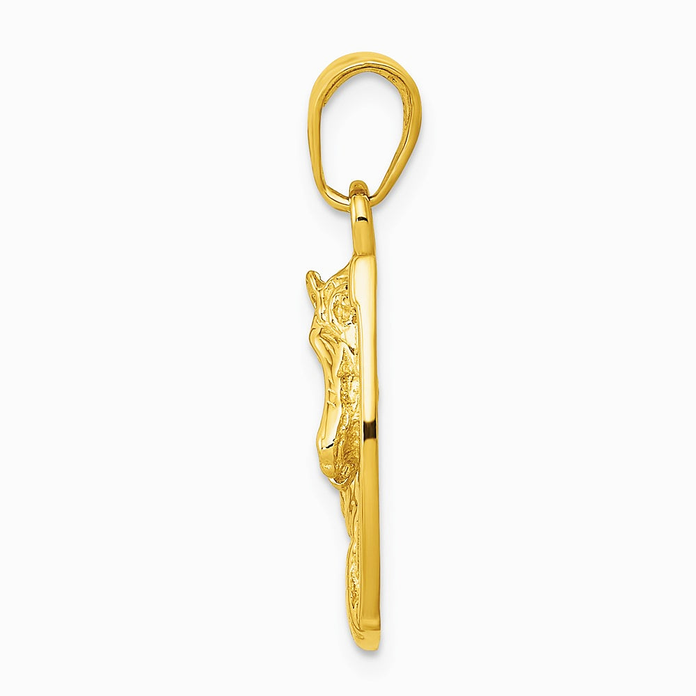 10K / 14K Yellow Gold Solid Polished Horse Head in Horseshoe Pendant - Product Photo