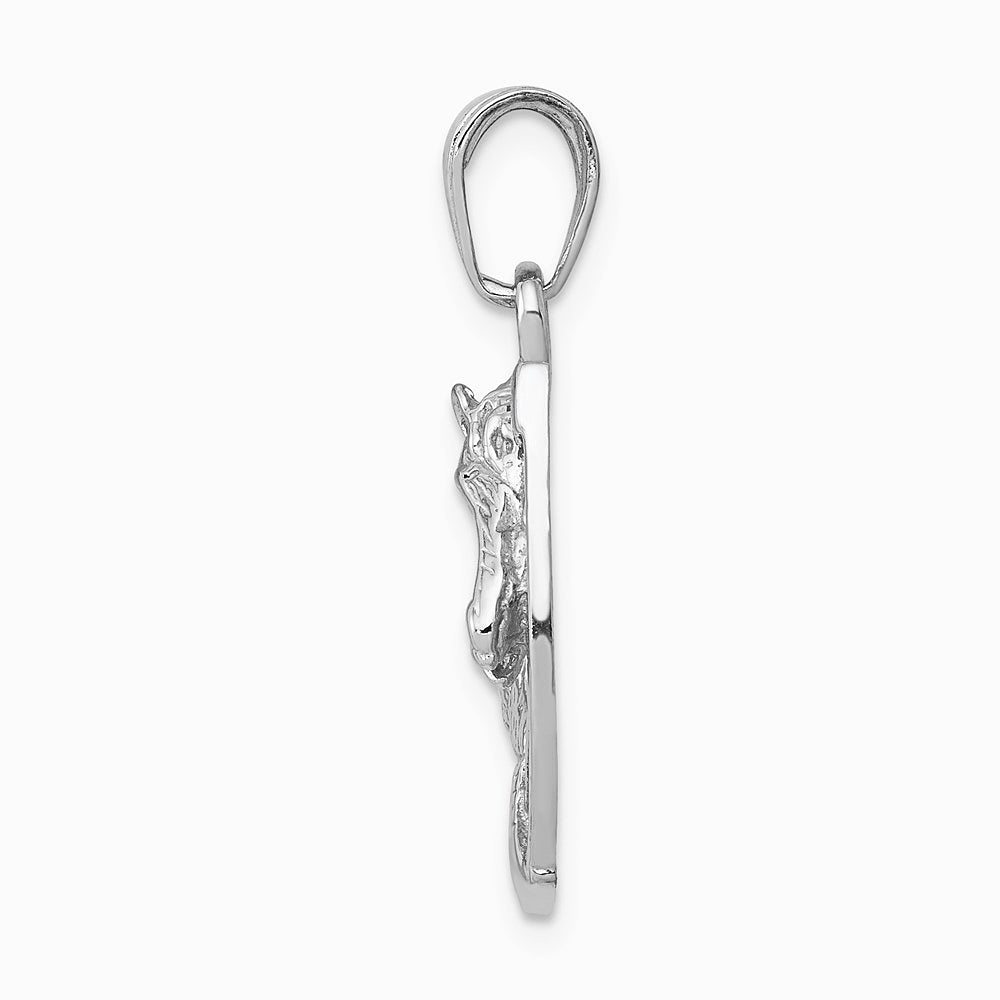 14K White Gold Solid Polished Horse Head in Horseshoe Pendant - Product Photo