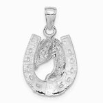 14K White Gold Solid Polished Horse Head in Horseshoe Pendant - Product Photo