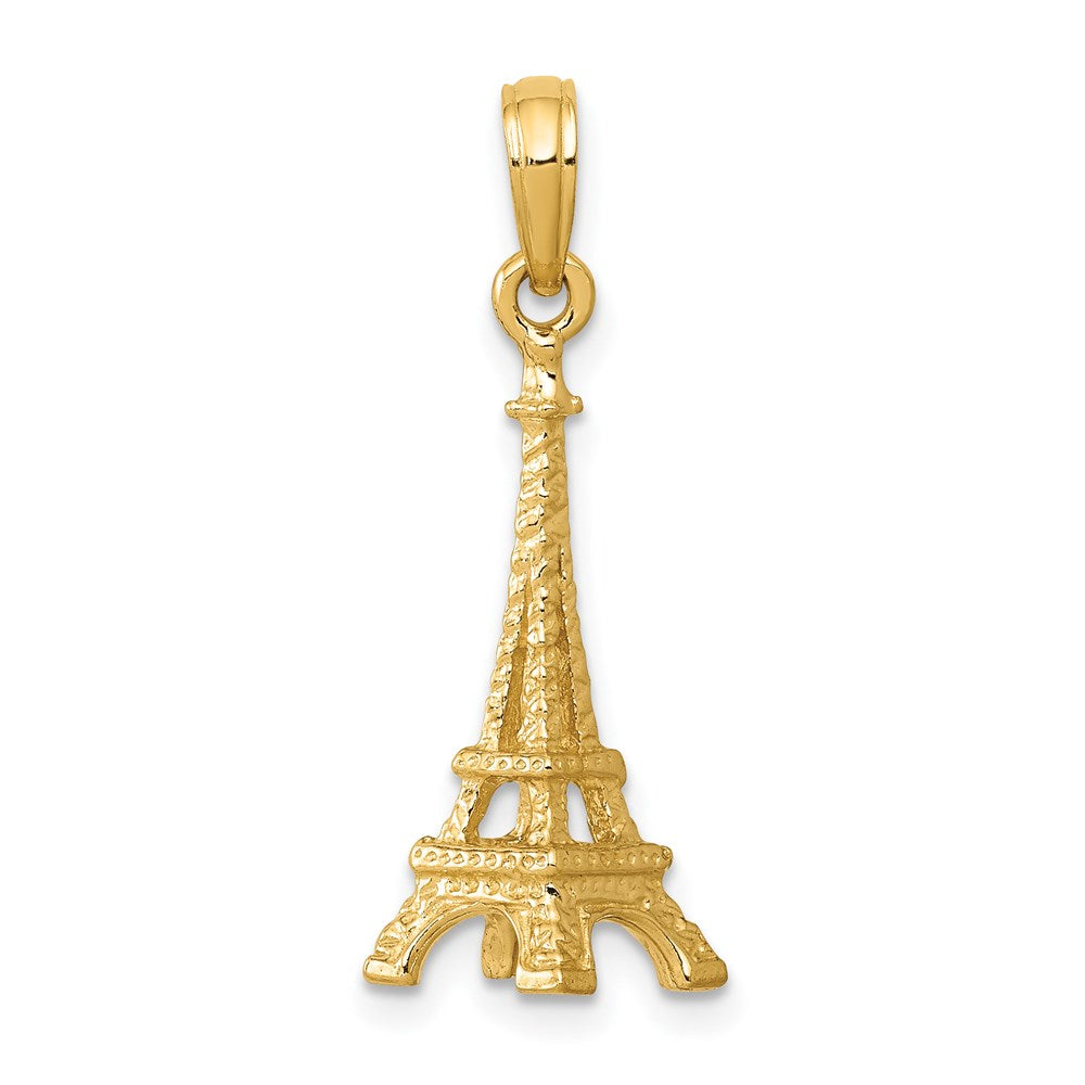10K / 14K Yellow Gold Solid Polished 3-D Eiffel Tower Charm - Product Photo