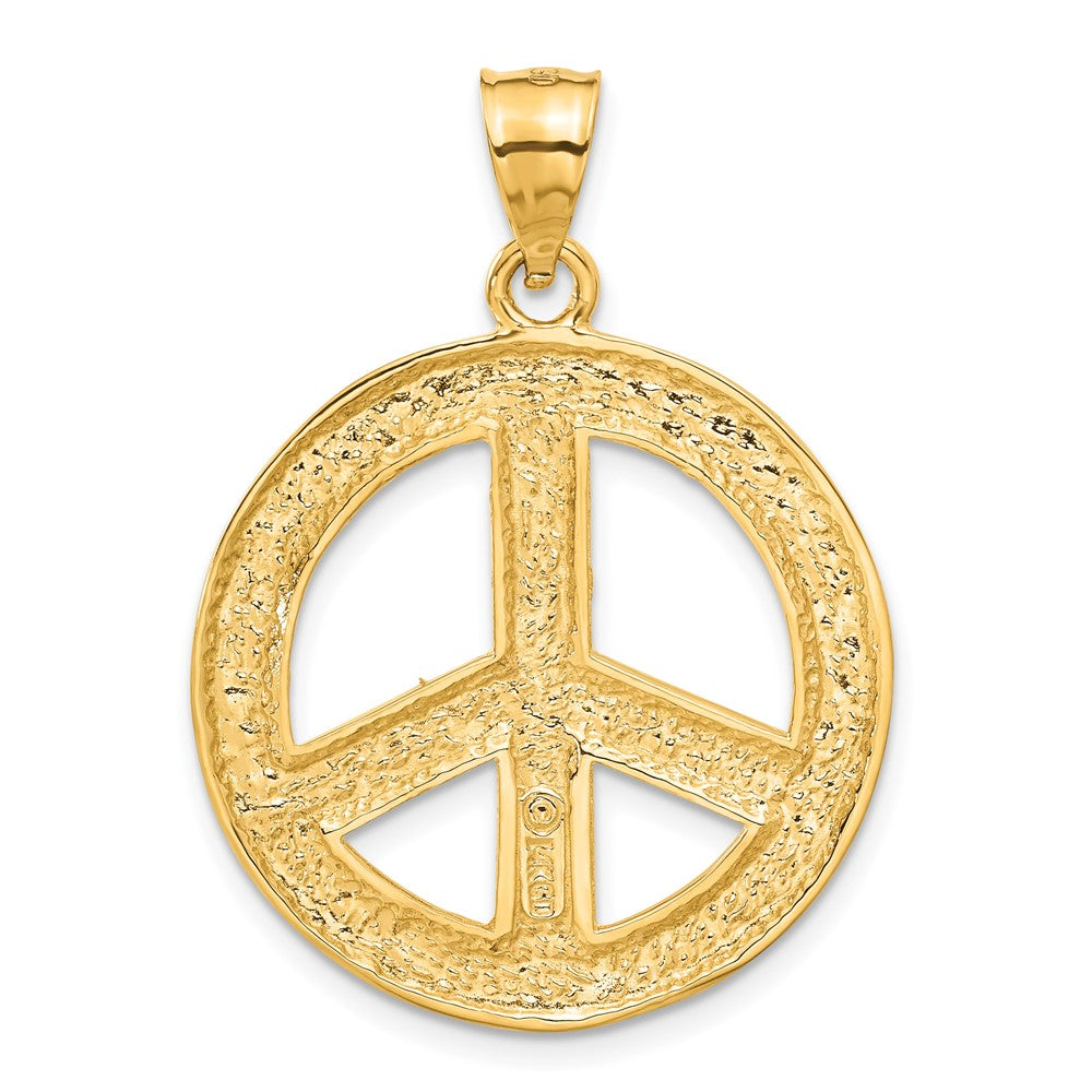 14K Yellow Gold Solid Polished Peace Sign Pendant - Product Photo