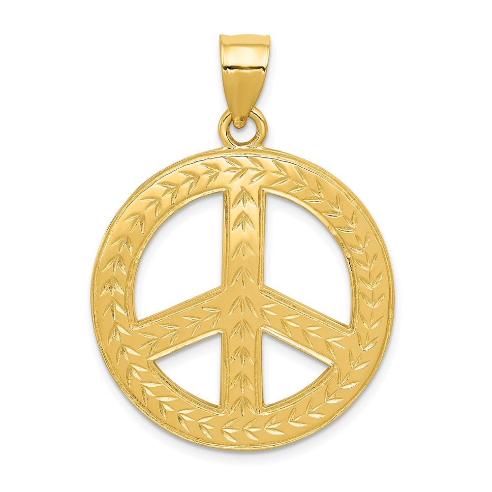 14K Yellow Gold Solid Polished Peace Sign Pendant - Product Photo