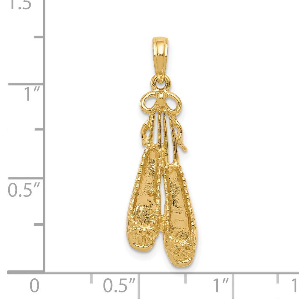 14K Solid Satin Polished Ballet Slippers Pendant - Product Photo