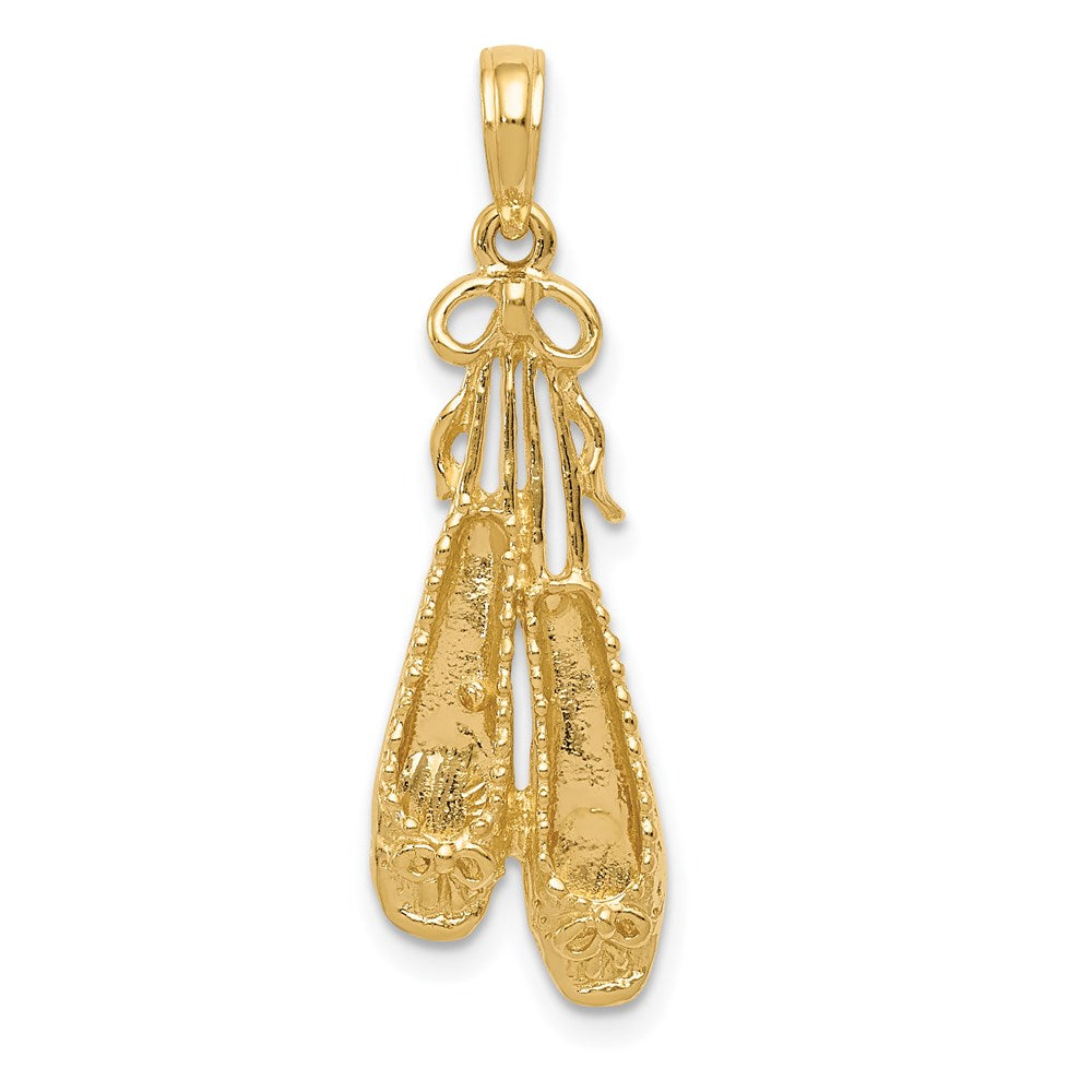 14K Solid Satin Polished Ballet Slippers Pendant - Product Photo