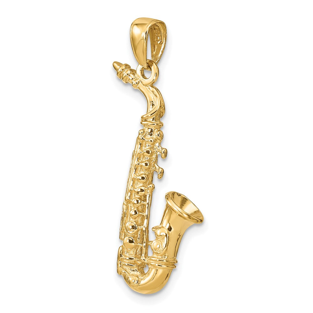 14k Solid Polished 3-D Saxophone Pendant - Product Photo
