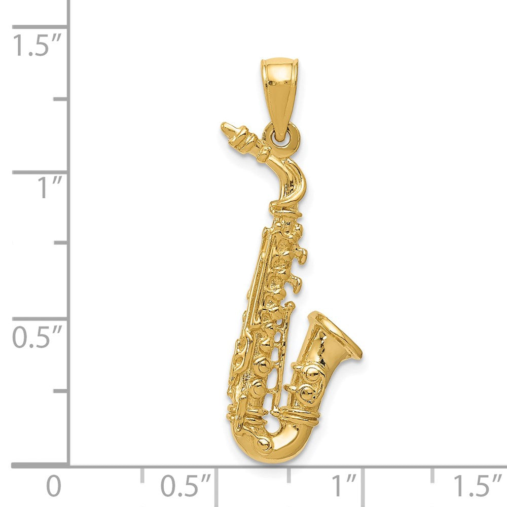 14k Solid Polished 3-D Saxophone Pendant - Product Photo
