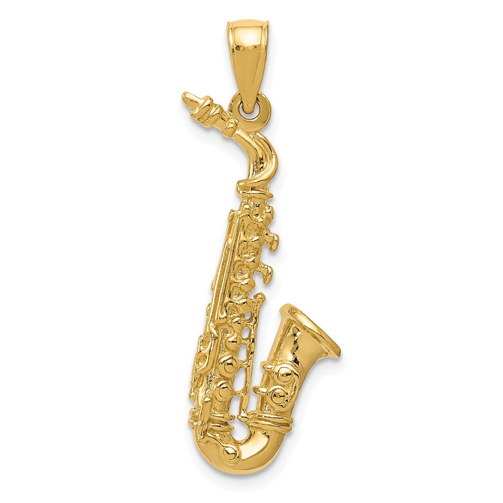 14k Solid Polished 3-D Saxophone Pendant - Product Photo