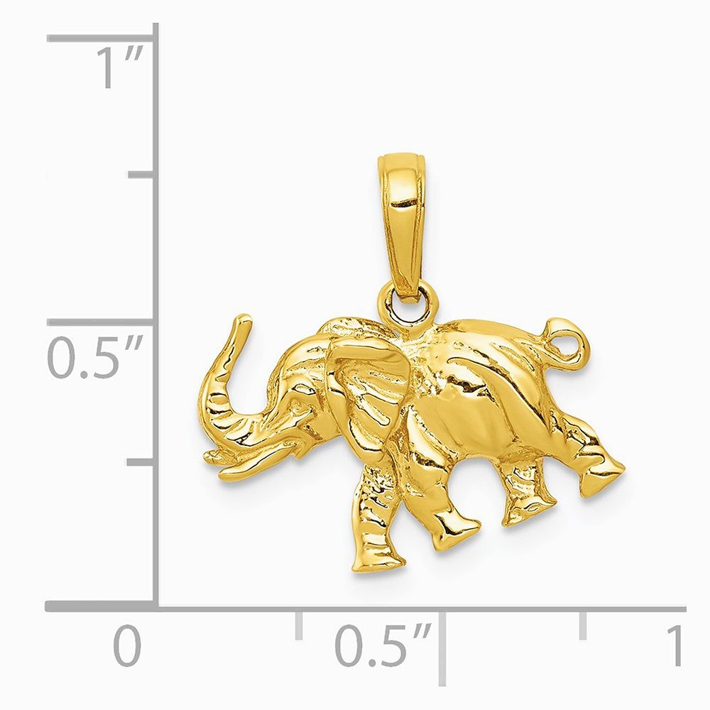10K / 14K Yellow Gold Polished 3-D Elephant Pendant - Product Photo