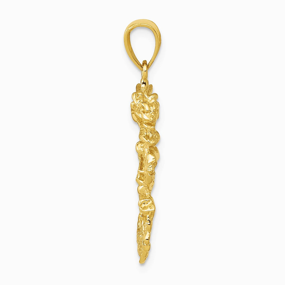 10K / 14K Yellow Gold Solid 3-D Dragon Pendant - Product Photo