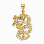 10K / 14K Yellow Gold Solid 3-D Dragon Pendant - Product Photo