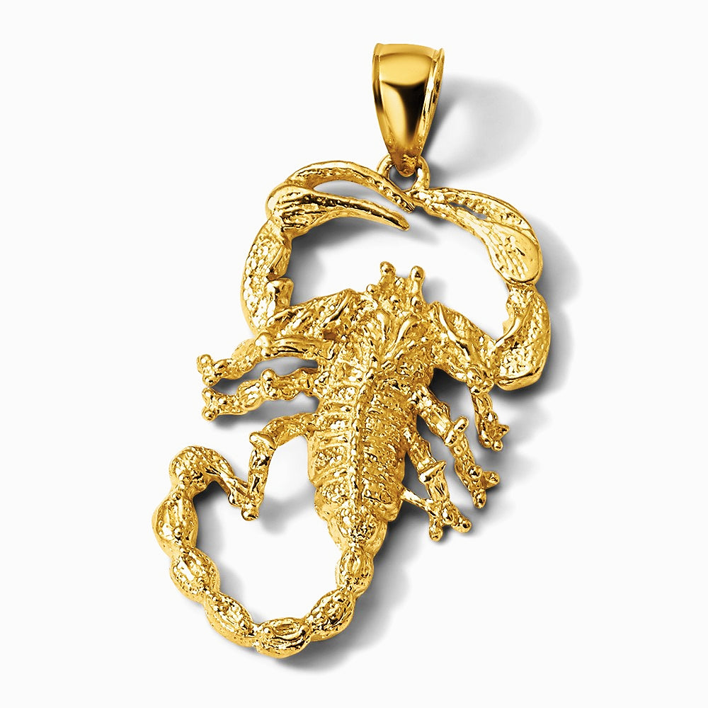 10K / 14K Yellow Gold Solid Polished Open-Backed Scorpion Pendant - Product Photo