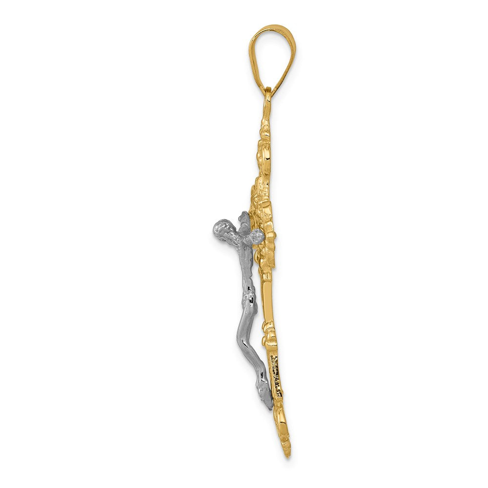 10K / 14K Two-tone INRI Fleur De Lis Crucifix Pendant - Product Photo