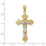 10K / 14K Two-tone INRI Fleur De Lis Crucifix Pendant - Product Photo
