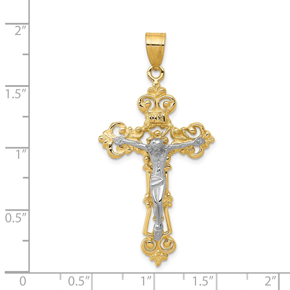 10K / 14K Two-tone INRI Fleur De Lis Crucifix Pendant - Product Photo