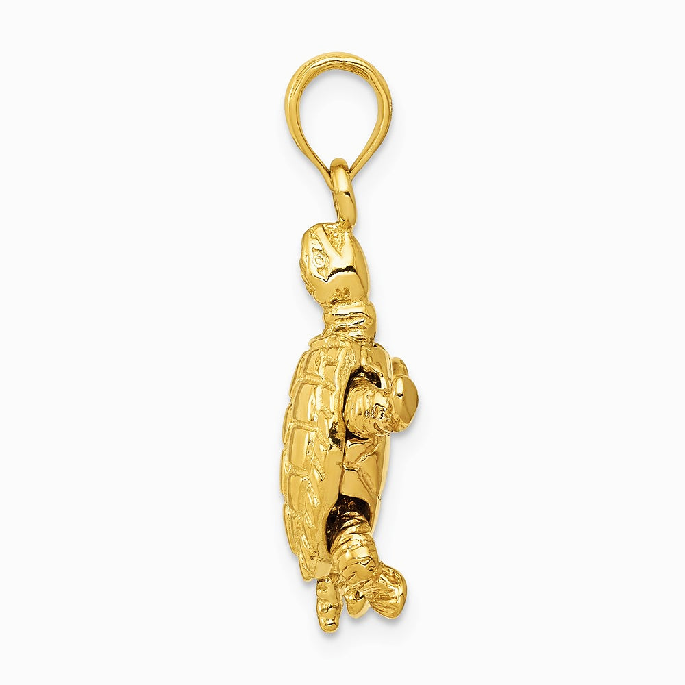 10K / 14K Yellow Gold Solid Polished 3-D Moveable Turtle Pendant - Product Photo