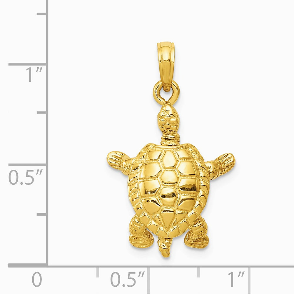 10K / 14K Yellow Gold Solid Polished 3-D Moveable Turtle Pendant - Product Photo