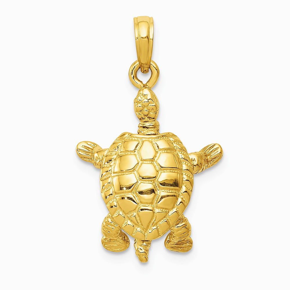 10K / 14K Yellow Gold Solid Polished 3-D Moveable Turtle Pendant - Product Photo