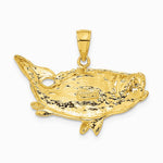 10K / 14K Yellow Gold Polished Open-Backed Bass Fish Pendant - Product Photo