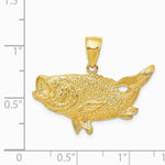 10K / 14K Yellow Gold Polished Open-Backed Bass Fish Pendant - Product Photo