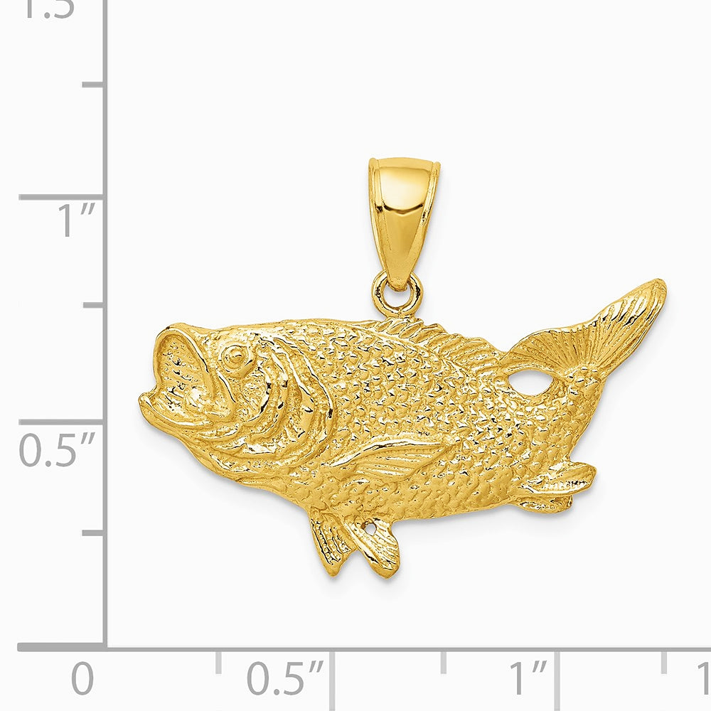 10K / 14K Yellow Gold Polished Open-Backed Bass Fish Pendant - Product Photo