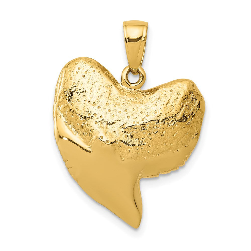 14K Yellow Gold Solid Polished 3-D Shark Tooth Pendant