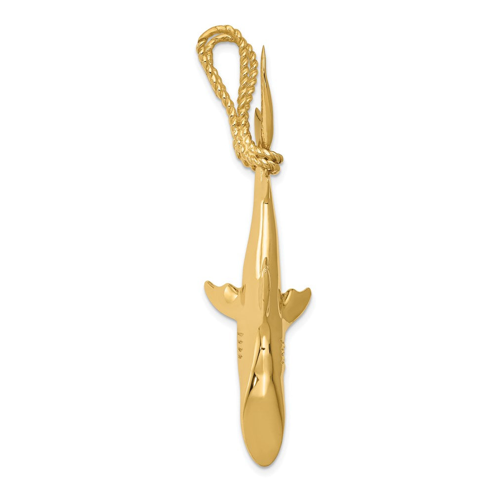14K Yellow Gold Hollow Polished 3-D Hanging Shark Pendant - Product Photo