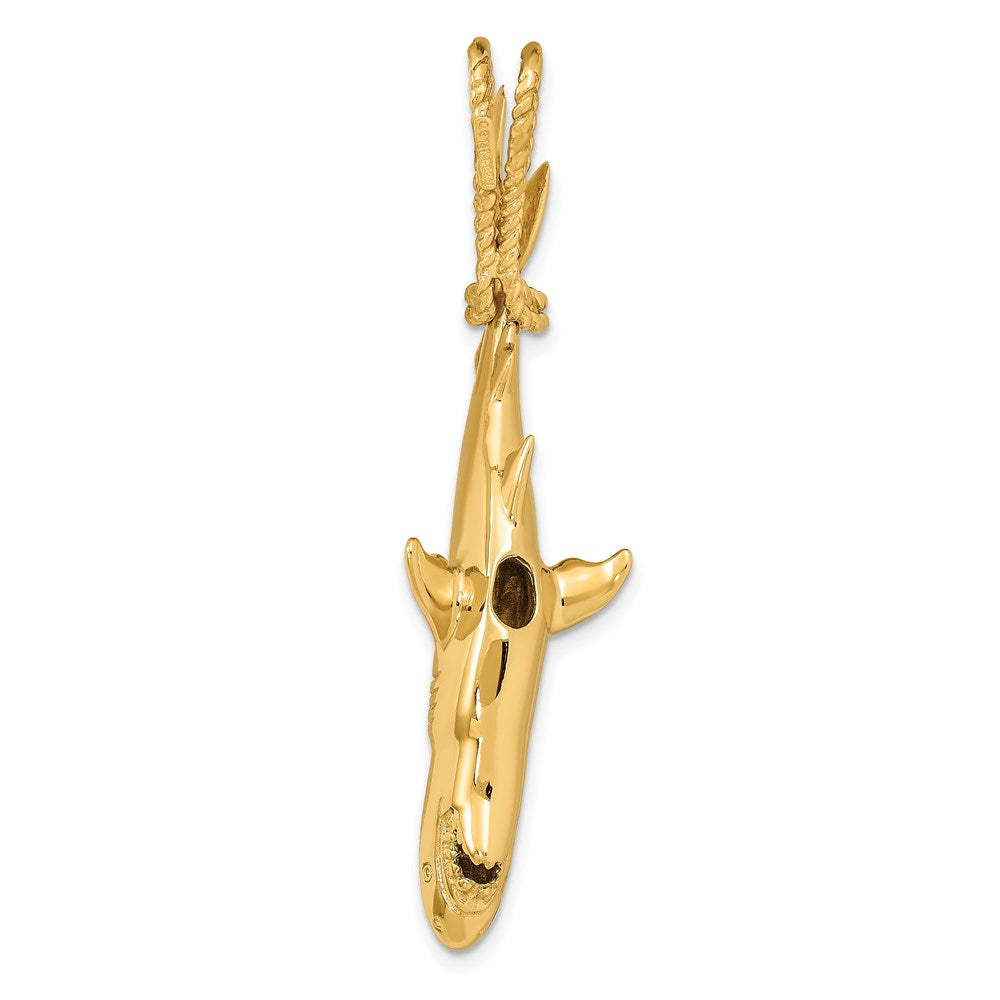 14K Yellow Gold Hollow Polished 3-D Hanging Shark Pendant - Product Photo