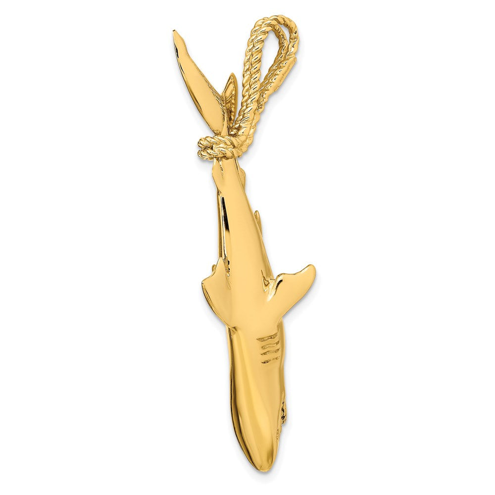 14K Yellow Gold Hollow Polished 3-D Hanging Shark Pendant - Product Photo