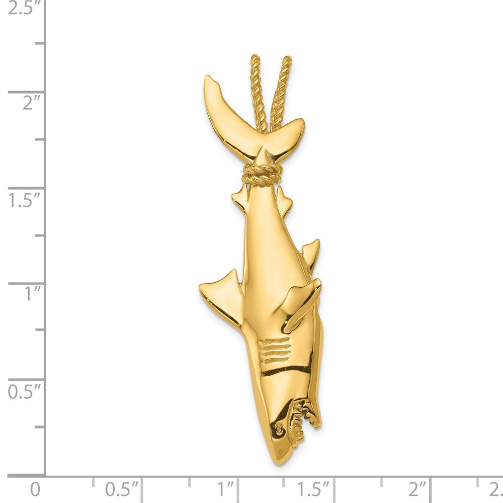 14K Yellow Gold Hollow Polished 3-D Hanging Shark Pendant - Product Photo