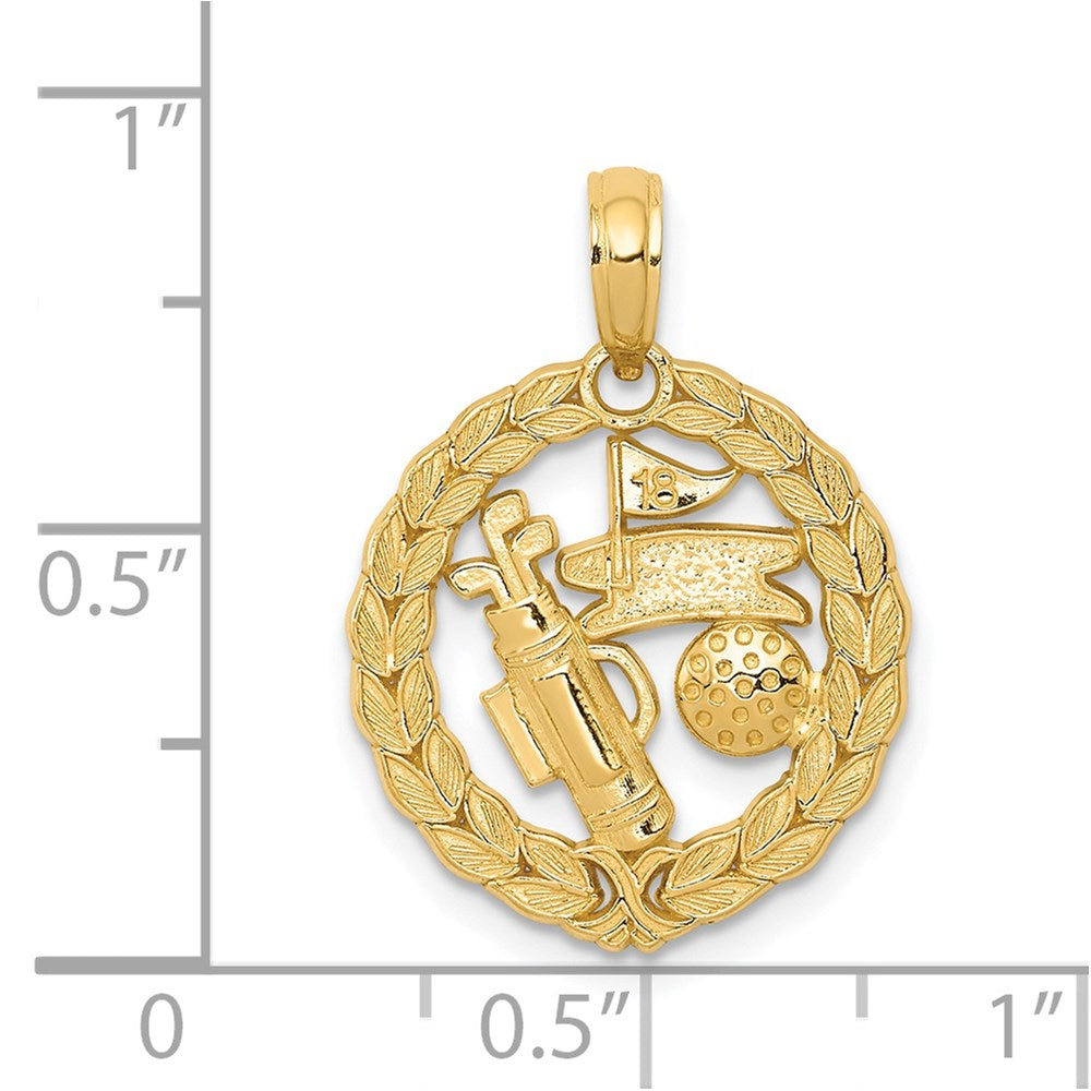 14k Solid Polished Golf Theme Pendant - Product Photo