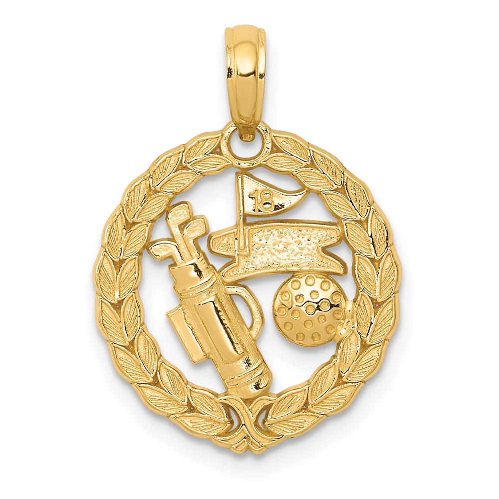 14k Solid Polished Golf Theme Pendant - Product Photo