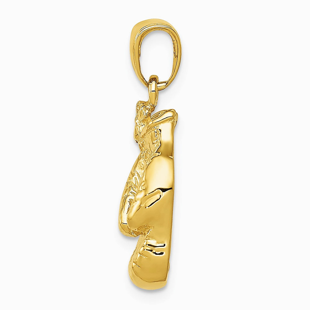 10K / 14K Yellow Gold Solid Polished Open-Backed Boxing Gloves Pendant - Product Photo