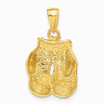10K / 14K Yellow Gold Solid Polished Open-Backed Boxing Gloves Pendant - Product Photo