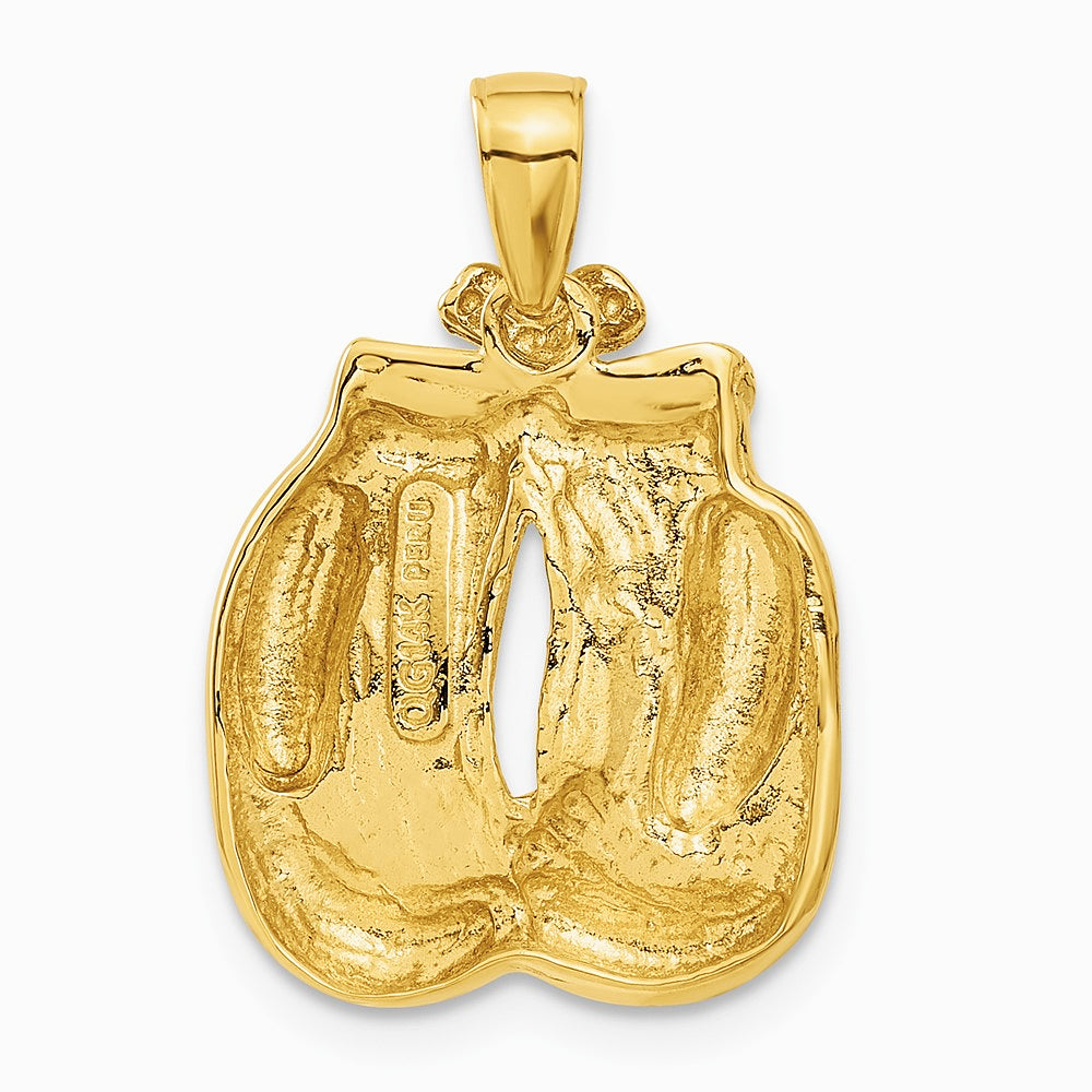 10K / 14K Yellow Gold Solid Polished Open-Backed Boxing Gloves Pendant - Product Photo