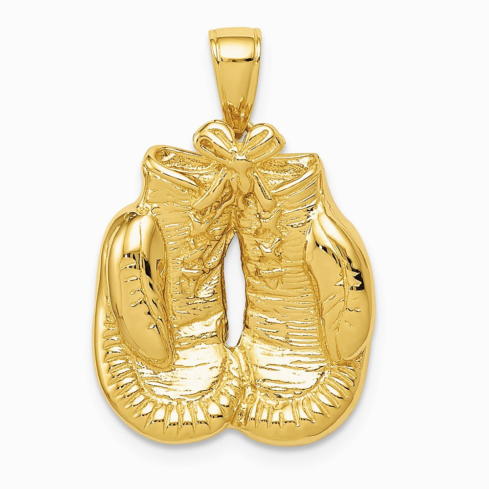 10K / 14K Yellow Gold Solid Polished Open-Backed Boxing Gloves Pendant - Product Photo