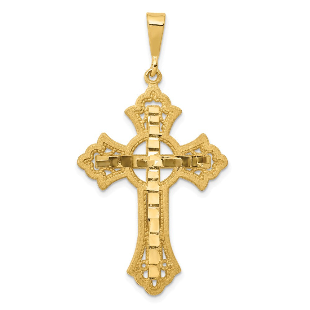 14K Yellow Gold Diamond-cut Celtic Cross Pendant - Product Photo