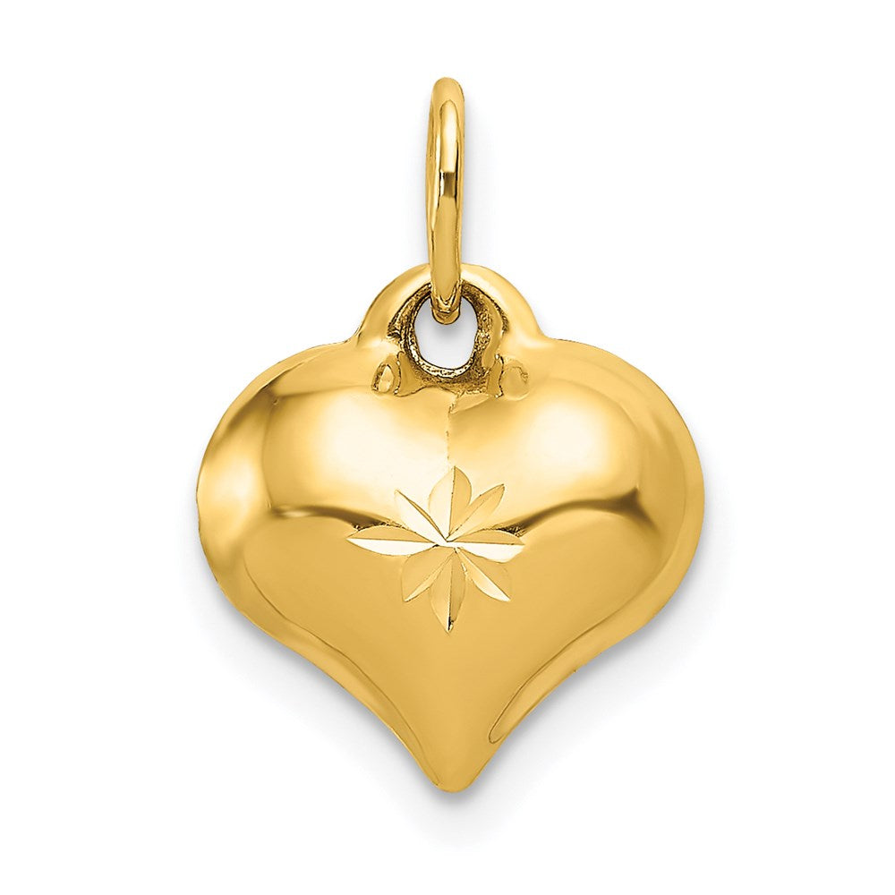 14K Polished 3-D Diamond-cut Puffed Heart Charm - Product Photo