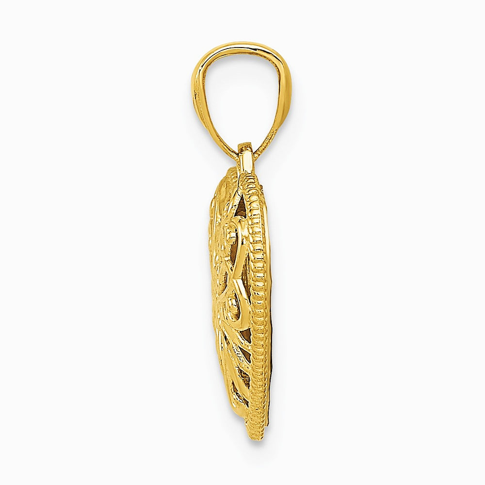 14K Two-tone Polished Diamond-cut Reversible Heart Pendant - Product Photo