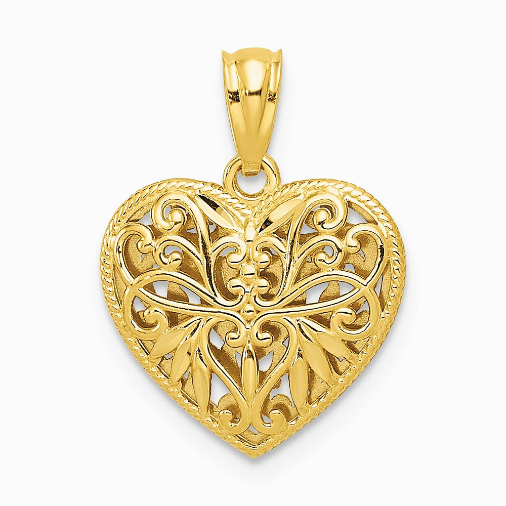 14K Two-tone Polished Diamond-cut Reversible Heart Pendant - Product Photo