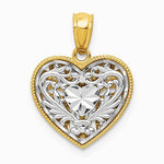 14K Two-tone Polished Diamond-cut Reversible Heart Pendant - Product Photo